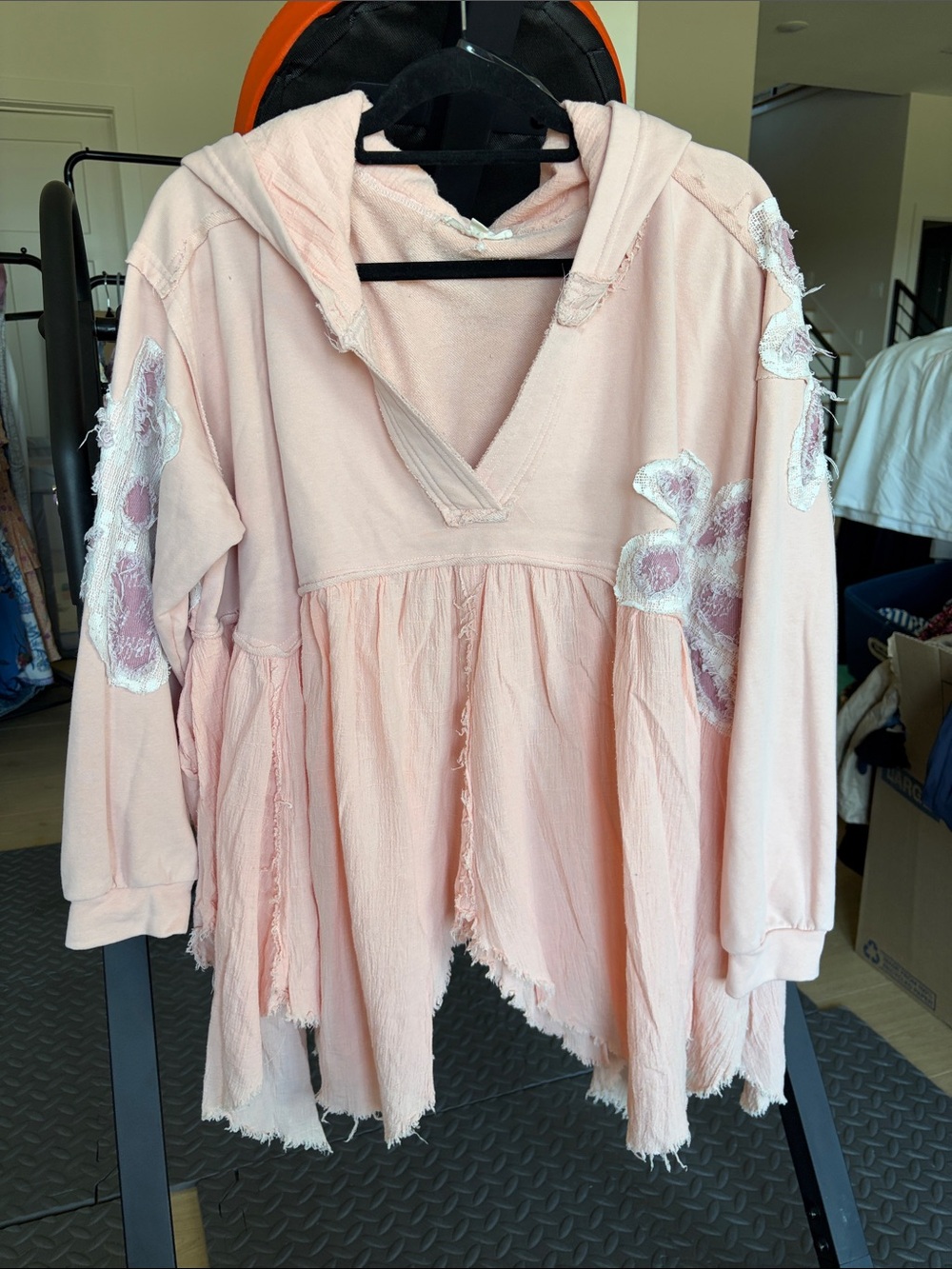 Oli & Hali Pale Pink Hooded Tunic with Floral Applique